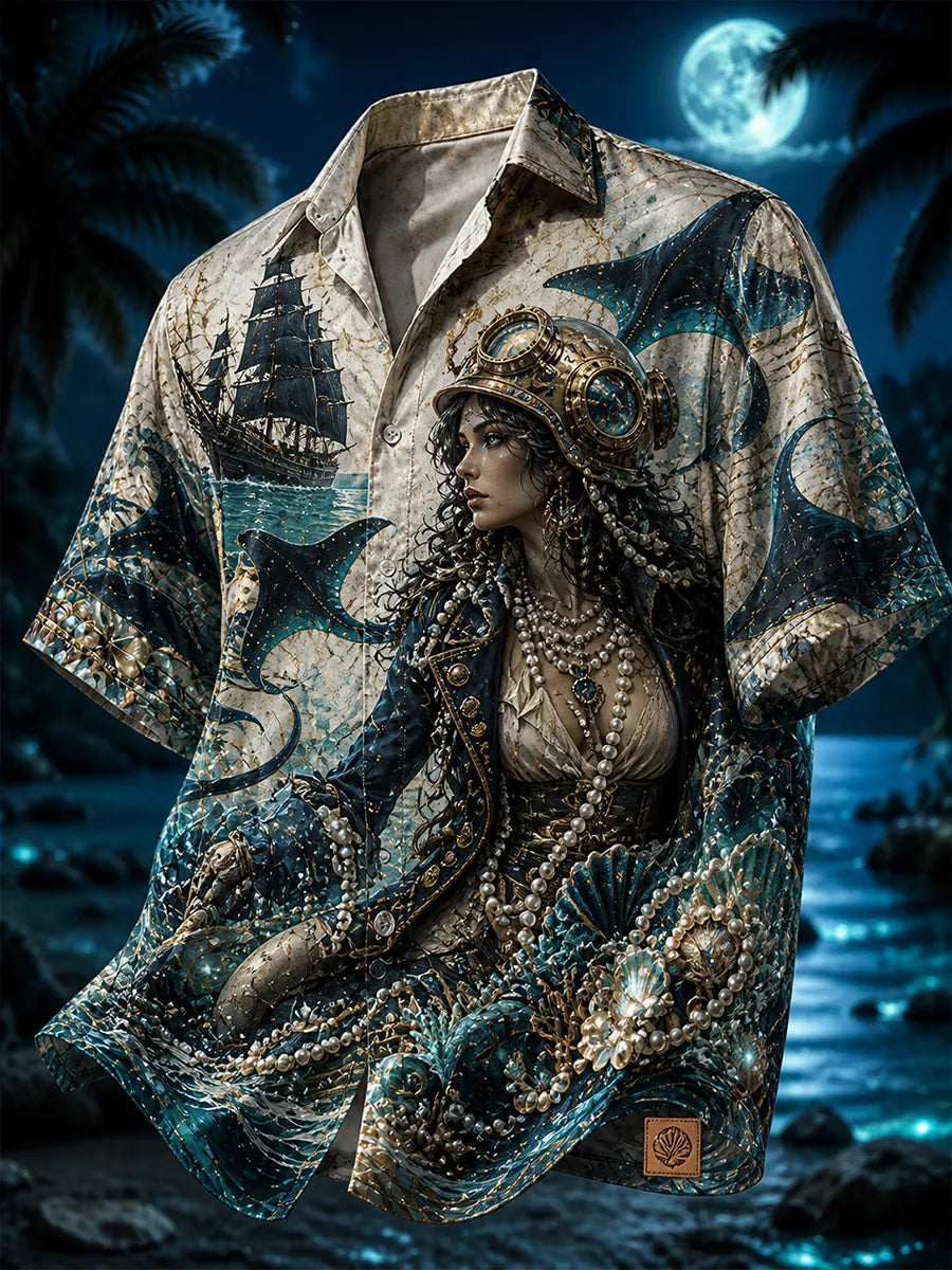 Retro Punk Pirate Art Print Casual Shirt