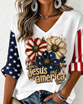 Women'S Love Jesus And America Too Printed Waffle T-Shirt