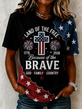 Land Of The Free Because Of The Brave God Family Country American Flag Cross Fireworks T-Shirt