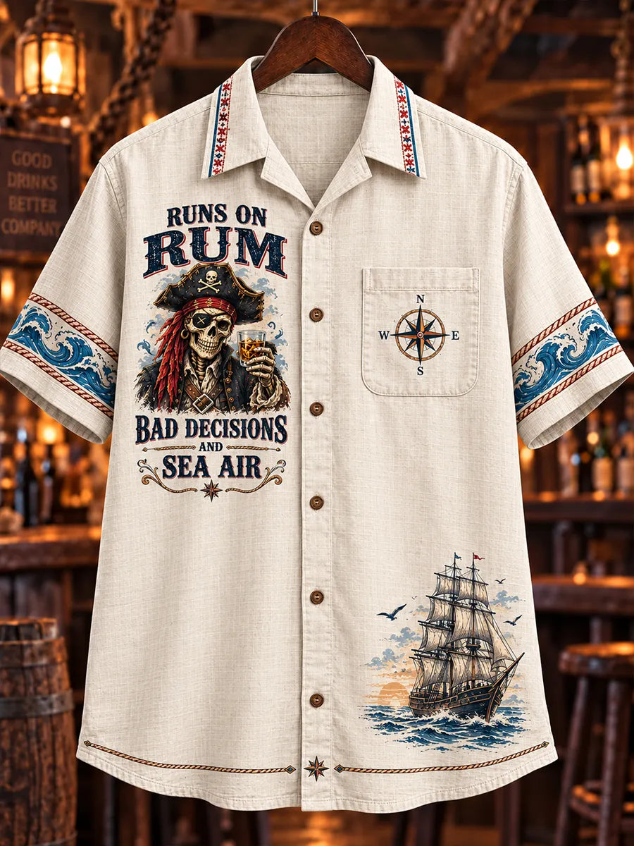 ⚓ "Runs on Rum" Antique Map & Lighthouse Pirate Shirt