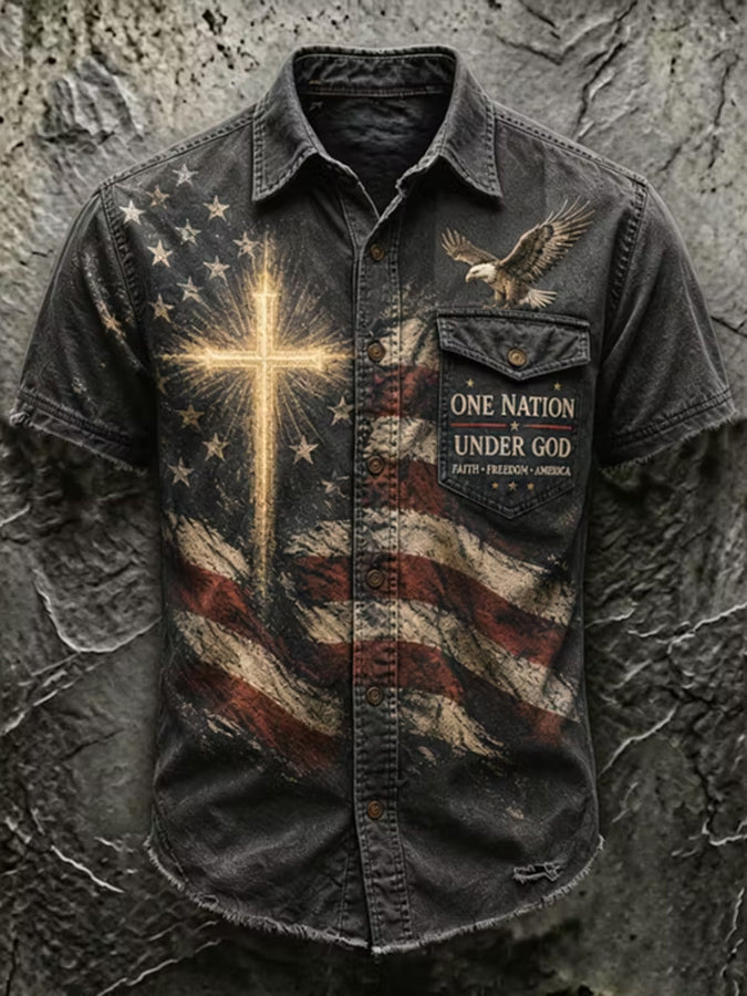 Men'S Retro Flag 250Th Anniversary Celebration Printed Pocket Shirt