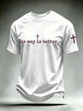 Faith Jesus Cross Slogan Commemorative Print Round Neck T-Shirt