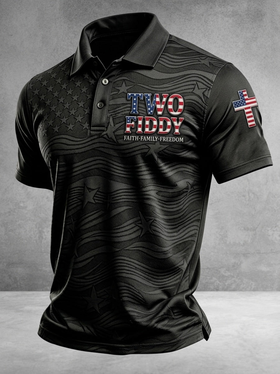 Men's Retro Two Fiddy Print Polo Shirt