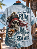 🏴‍☠️ "Runs on Rum" Skeleton & Palm Beach Denim Shirt