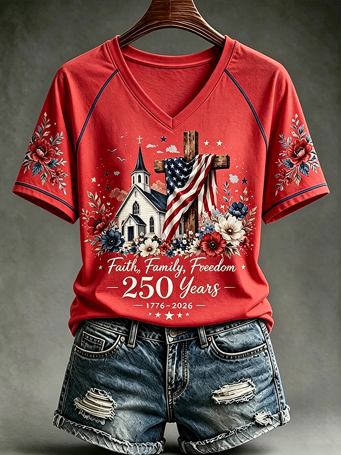 250th Anniversary of Women's Faith in Family Freedom 1776-2026 Printed T-shirt