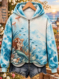 🧜‍♀️ Watercolor Mermaid Sea Breeze Zip-Up Hoodie