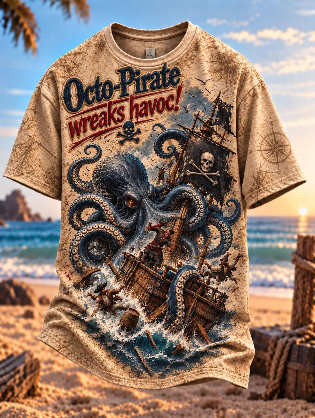 🐙 Octo-Pirate Wreaks Havoc Men's Vintage T-Shirt
