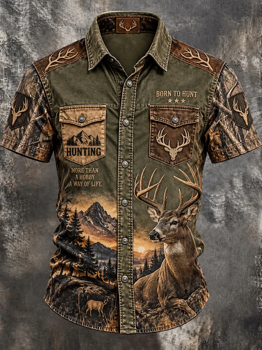 Men’s Retro Hunting Season Art Print Casual Shirt