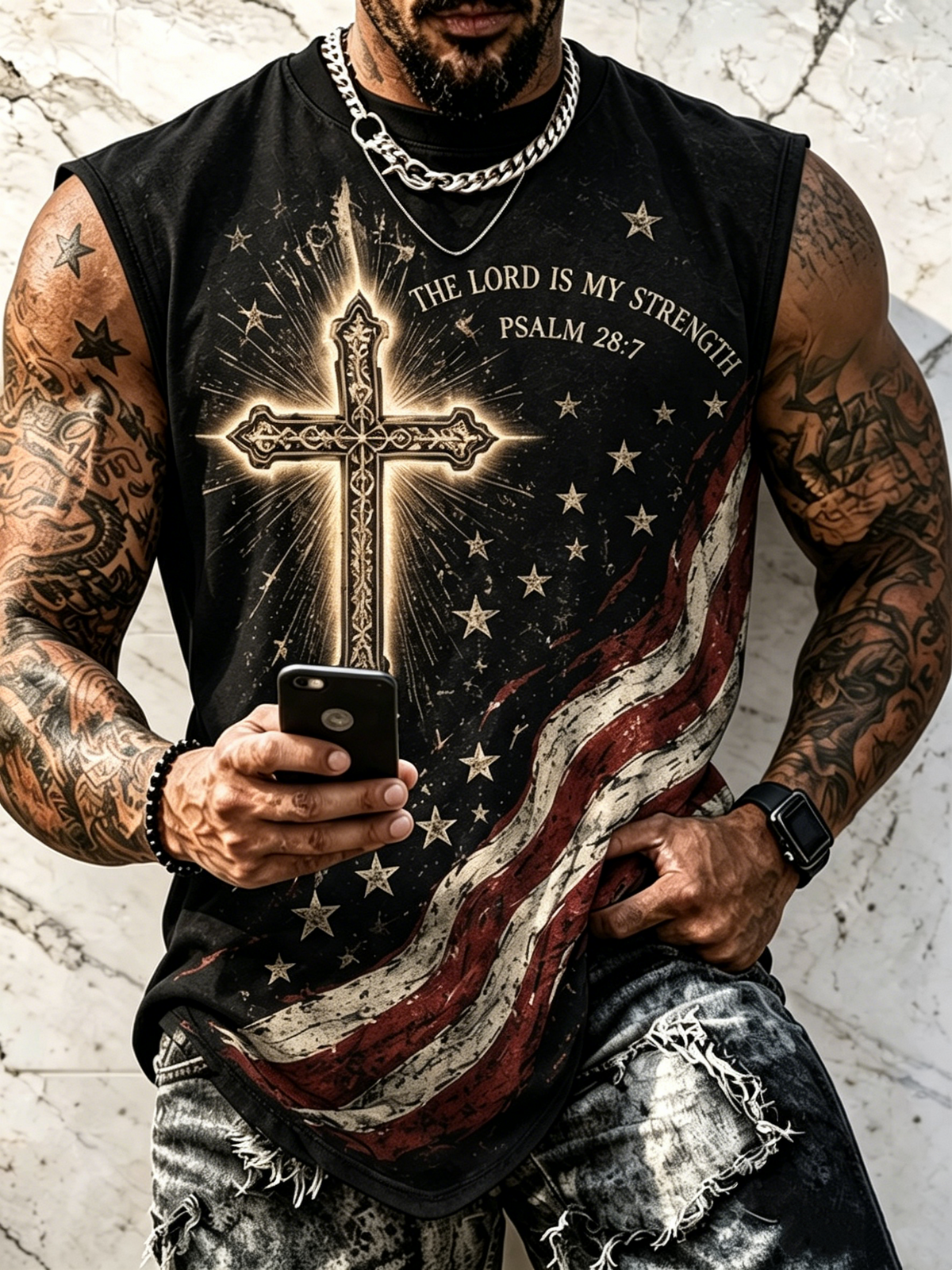 Men'S Cross Pattern Printed Round Neck Tank Top