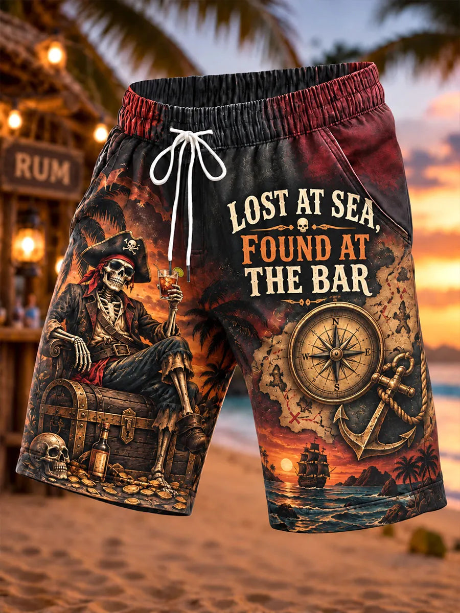 Lost at Sea Vintage Skeleton Pirate Shorts