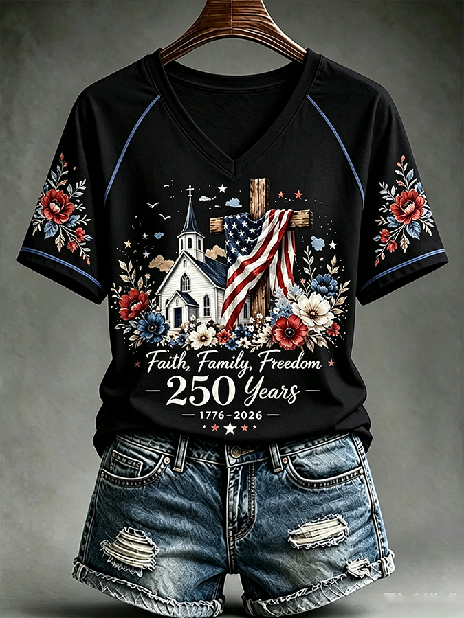 250th Anniversary of Women's Faith in Family Freedom 1776-2026 Printed T-shirt