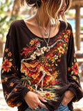 Dancing Pirate Skeleton Floral Long Sleeve Top