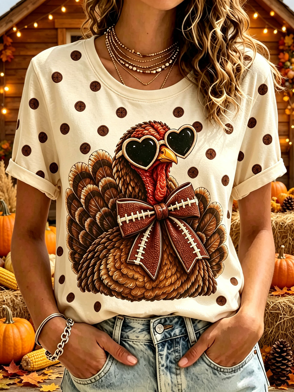 Women's Fun Turkey Football Short-sleeved T-shirt