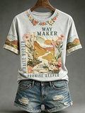 Women'S Retro Faith Printed Round Neck T-Shirt