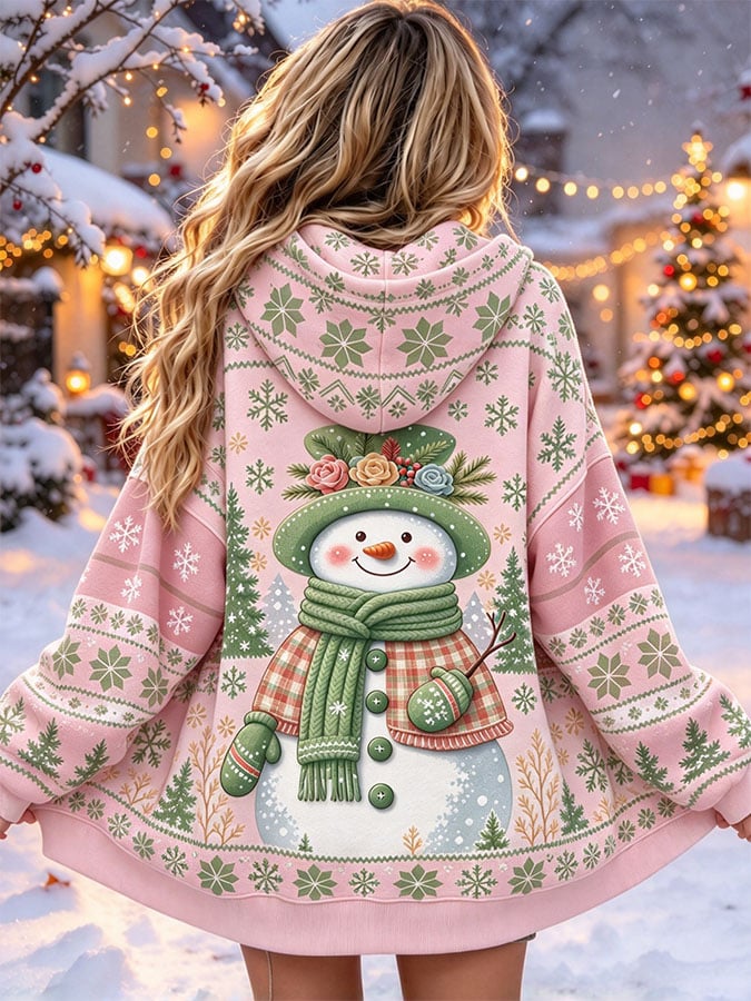 Women's Casual Printed Zipper Hooded Cardigan