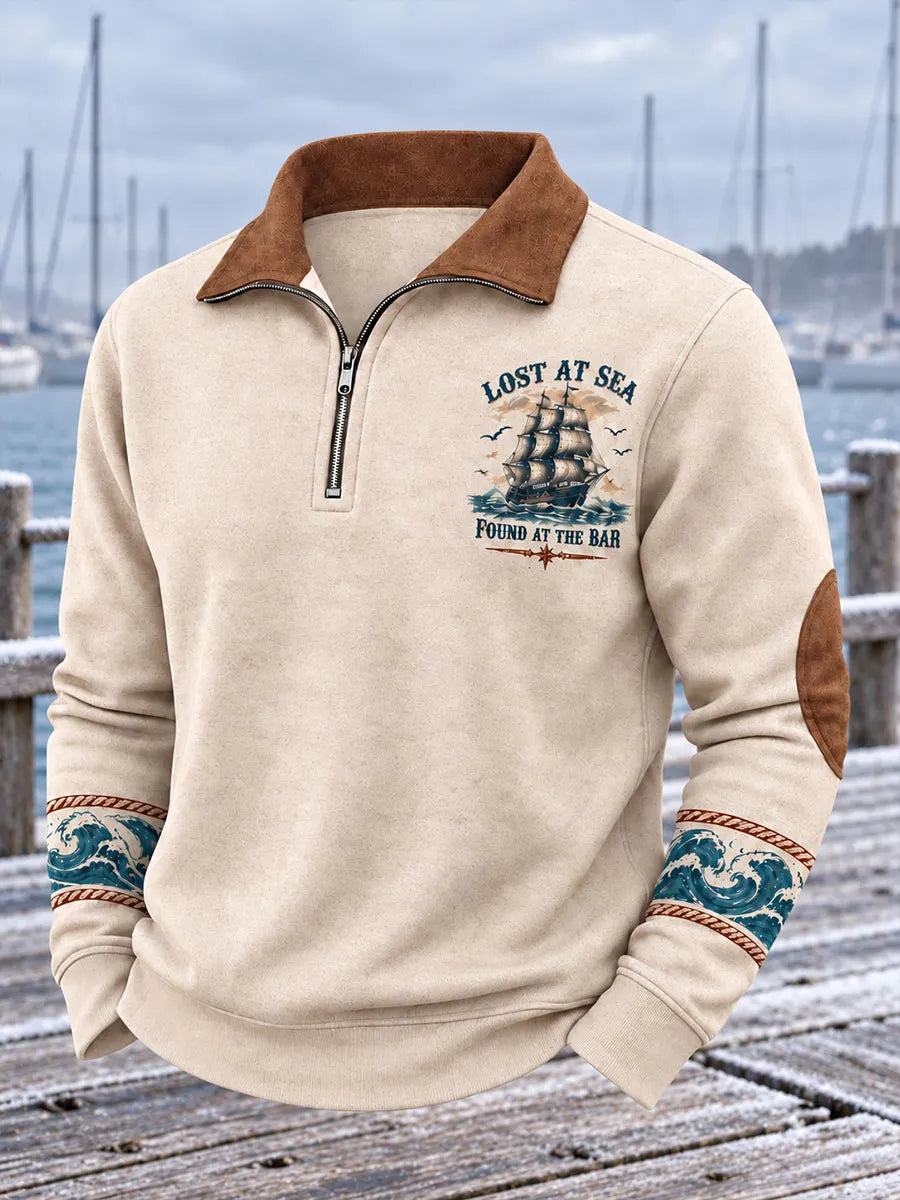 Men’s Vintage Pirate Nautical Quarter-Zip Sweatshirt