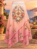 Compass Seashell Rose Print Asymmetrical Skirt