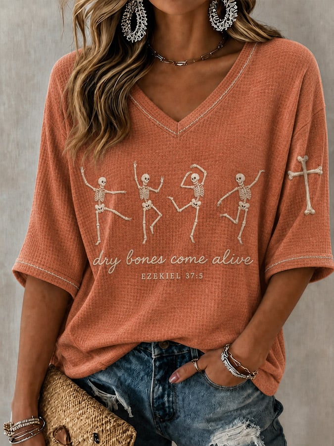 Women's Casual Printed Waffle Top