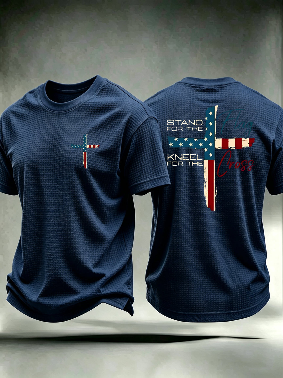 Men's  “Faith” Stand For The Flag Kneel For The Cross waffle knit T-shirts