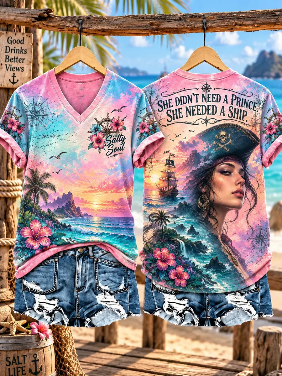 Women's Retro Pirate Queen Art Print T-Shirt