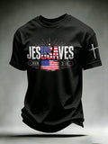 Men's Jesus Saves Print Crew Neck T-Shirt