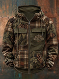 Men's Retro Hunting Culture Plaid Print Casual Zip Hoodie