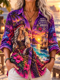 Purple Sunset Female Pirate Tropical Island Women’s Long Sleeve Shirt