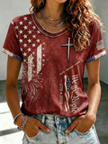 Women's America Flag Printed Casual T-Shirt