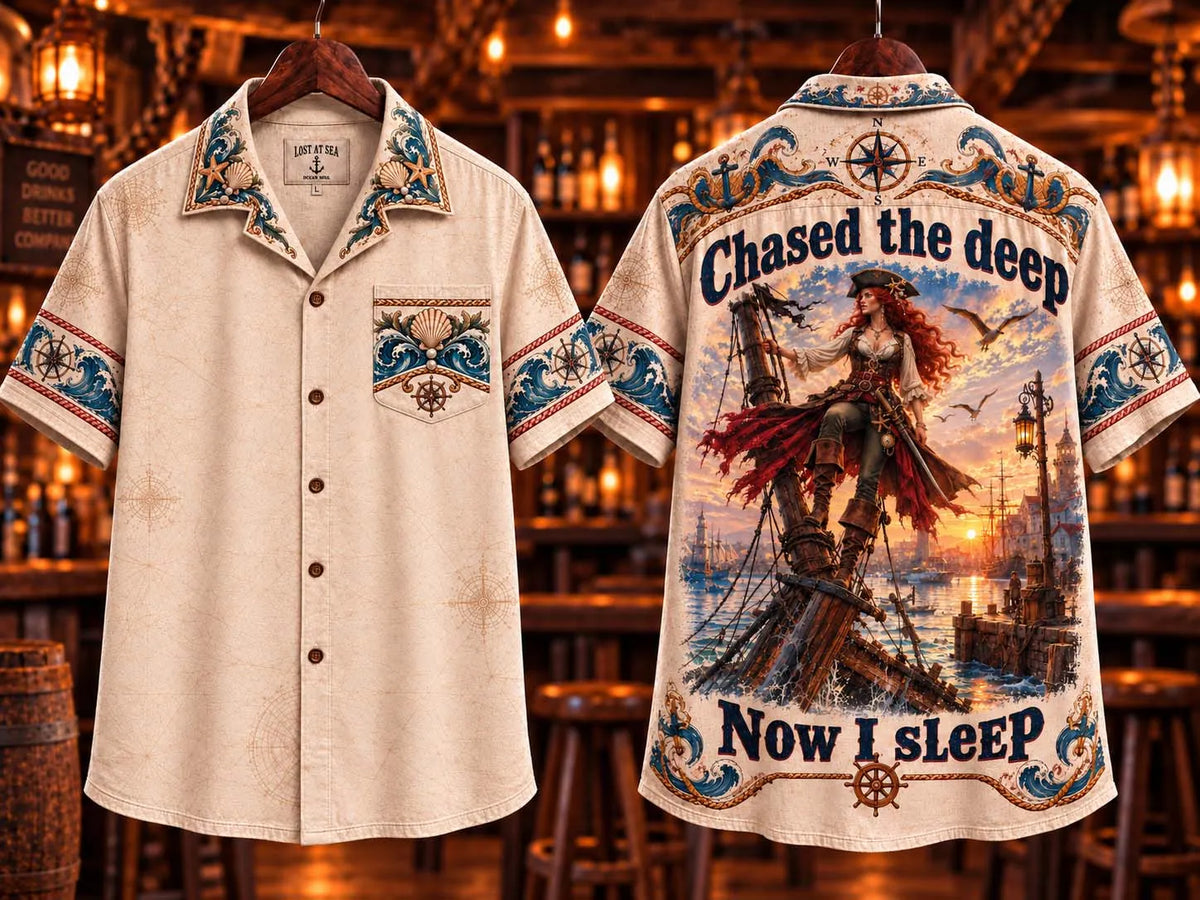 🏴‍☠️ Chased The Deep Now I Sleep Female Pirate Captain Hawaiian Shirt
