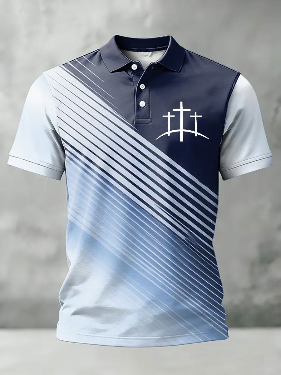 Men's Vintage Faith-Print Casual Polo Shirt