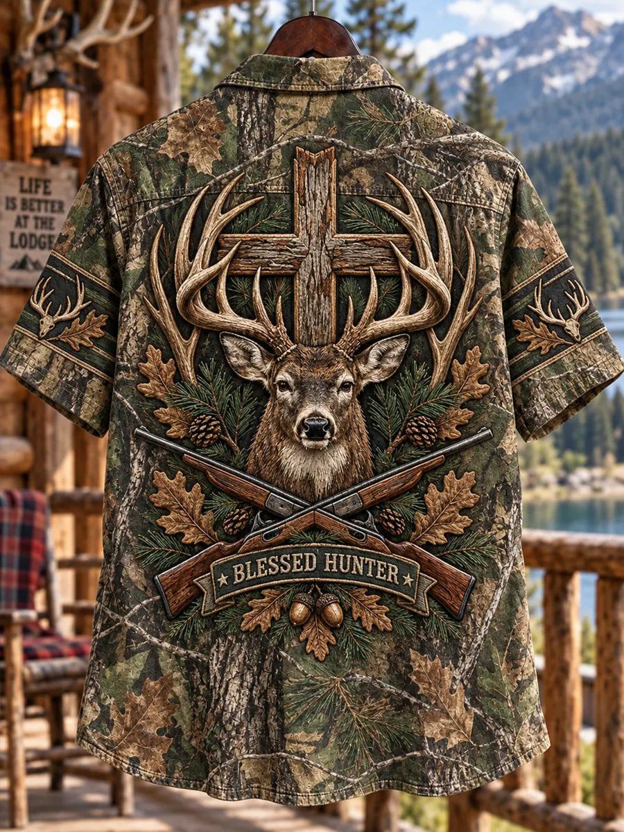 Retro Deer Hunting Culture Art Print Casual Shirt