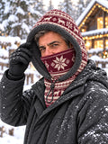 Men’s Nordic Reindeer & Snowflake Fleece-Lined Hooded Neck Warmer Balaclava