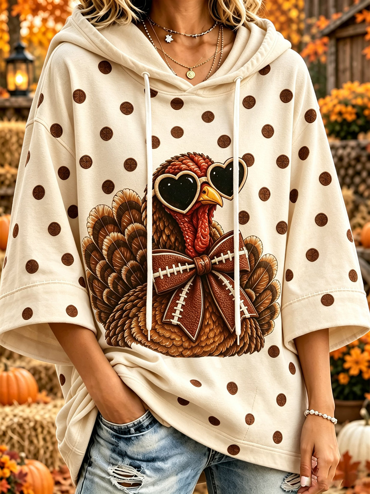Women's Fun Turkey Football Print Loose Sweatshirt