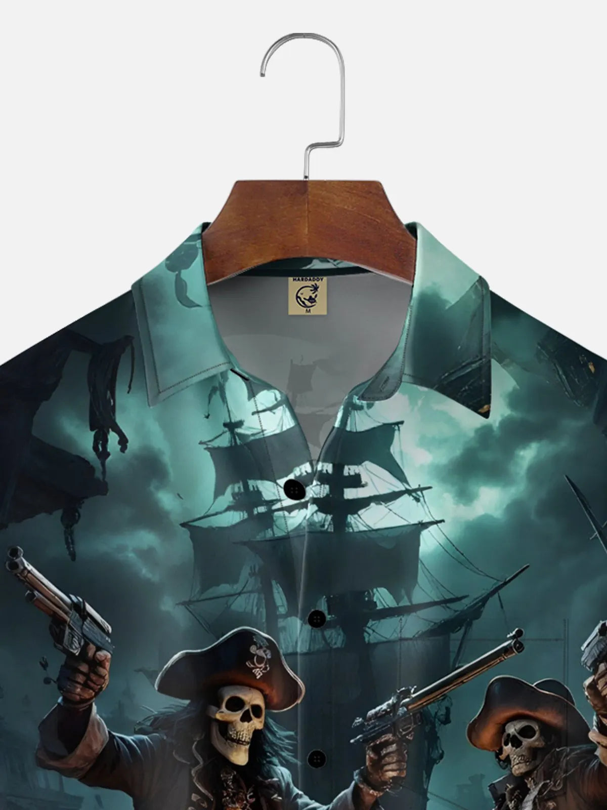 Moisture-wicking Ocean Pirate Ship Skull Pirate Chest Pocket Casual Shirt