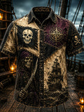 Men's Skeleton Pirates Dark Voyage Art Print Casual Shirt