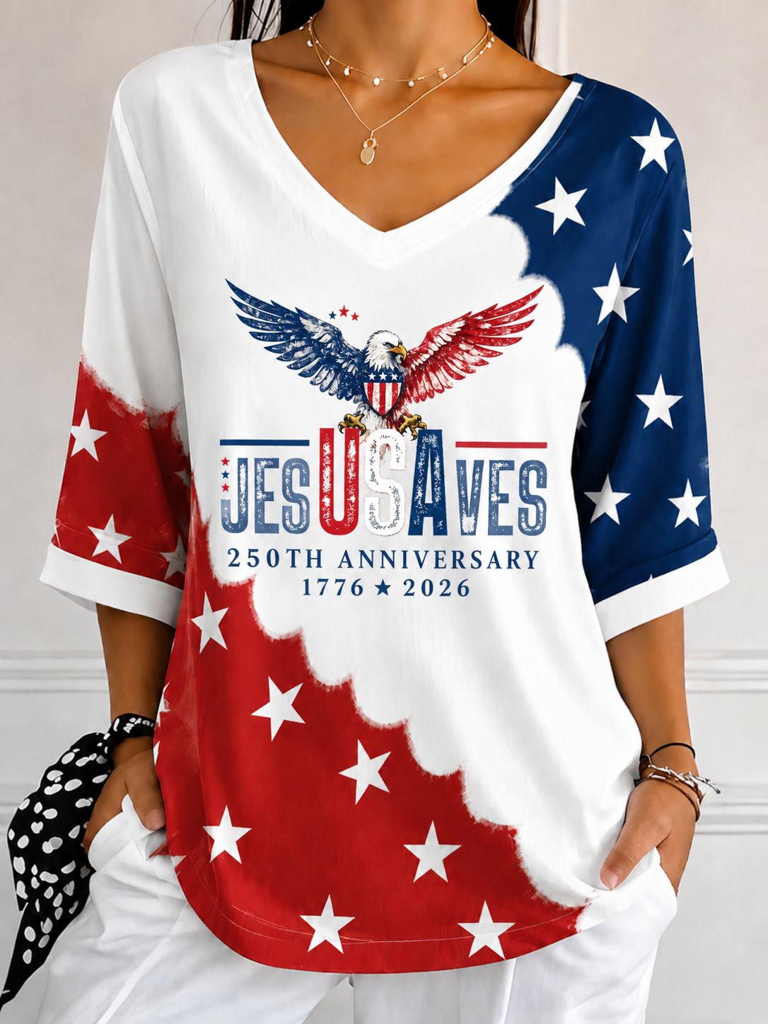 Women's American Flag Printed Casual T-shirt