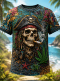 Men's Pirate Cannabis Leaves Colorblock Print Casual T-Shirt