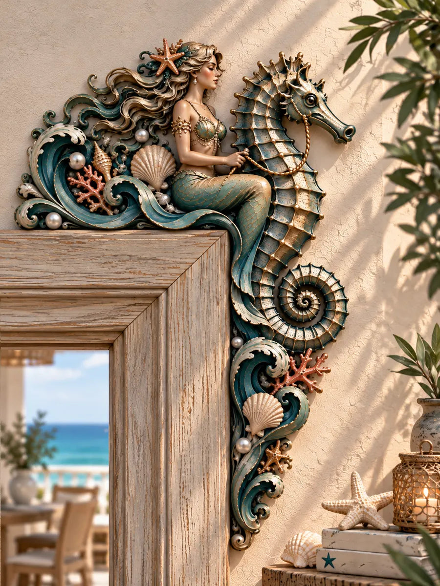 Mermaid & Seahorse Wooden Door Corner Decor
