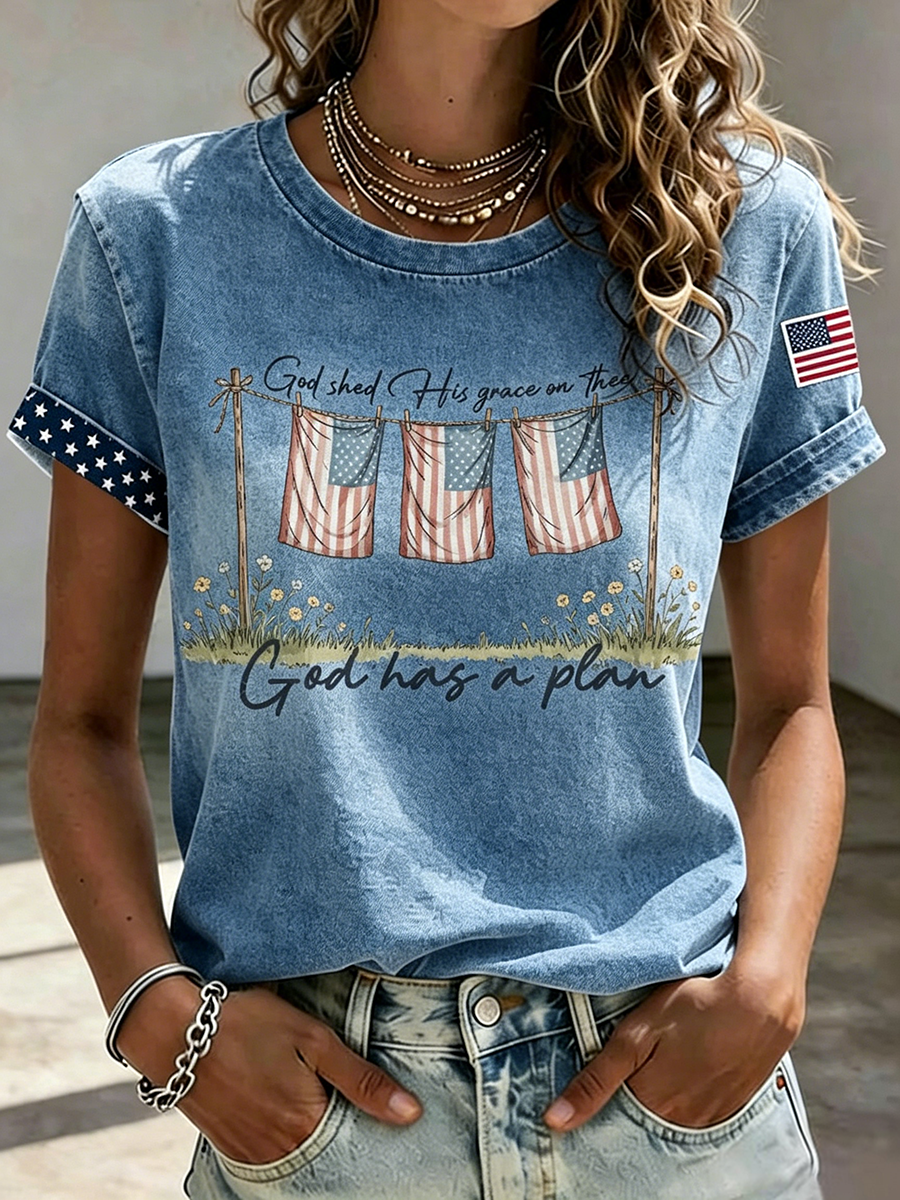 American Faith Jesus Slogan Commemorative Printed Casual T-Shirt