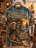 Men’s Lost at Sea Found at the Bar Sunset Pirate Graphic Pocket T-Shirt