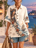 Pirate Woman Ocean Wave Rose Nautical Short Sleeve Top & Shorts Set
