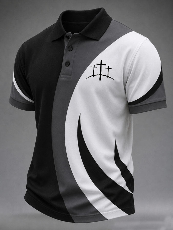 Men's Faith Cross Printed Casual Polo Shirt