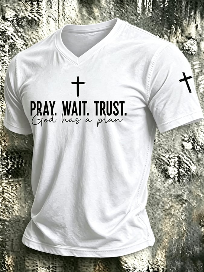 Men's Pray Wait Trust God Has A Plan Print Casual T-shirt