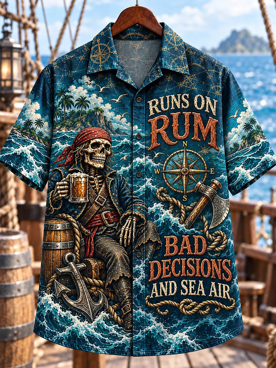 🏴‍☠️ "Runs on Rum" Skeleton & Beach Paradise Shirt