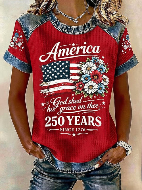 1776-2026 American Women'S 250Th Anniversary Printed V-Neck T-Shirt