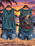Sunset Pirate Woman Sailing Ship Floral Vintage Women’s V-Neck Sleeveless Tank Top