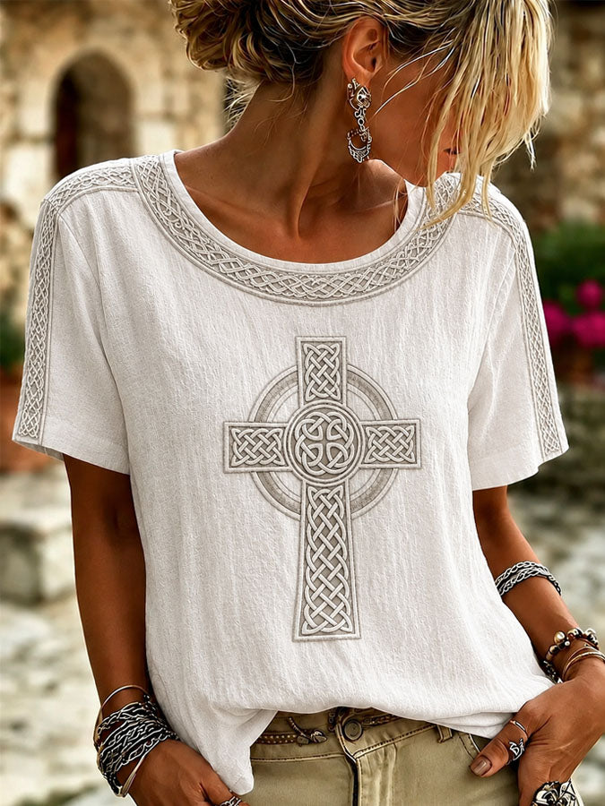 Women's Celtic cross Print T-shirt