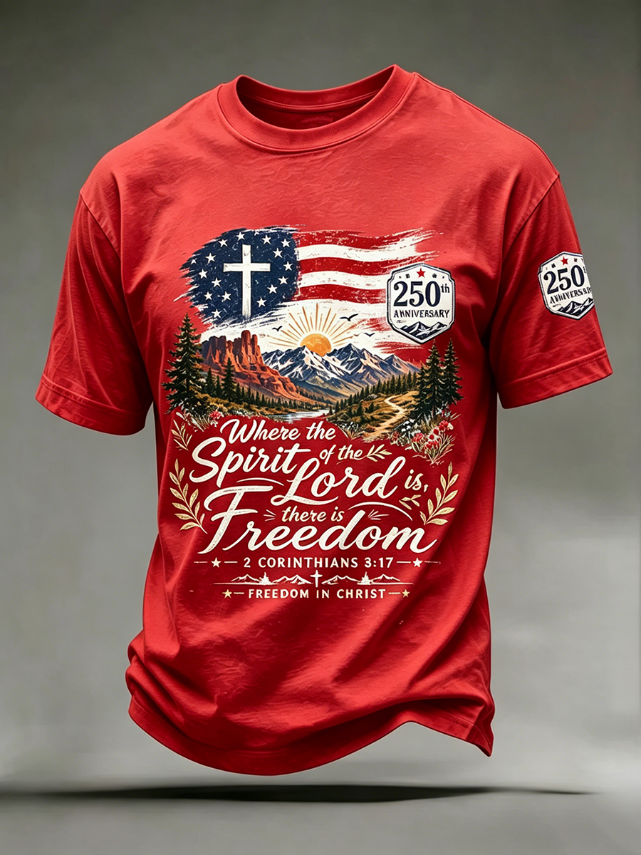 250Th Anniversary Cross Print Casual Round Neck T-Shirt From The United States