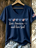 Women'S Love Flag Flower Printed Casual T-Shirt
