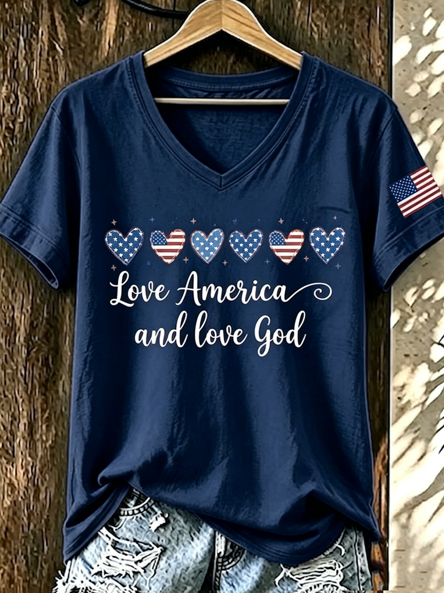 Women'S Love Flag Flower Printed Casual T-Shirt